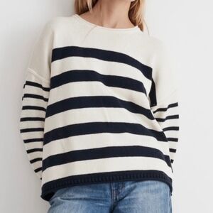 MADEWELL Conway Pullover Antique Cream Navy Striped Sweater 100% Cotton Sz S